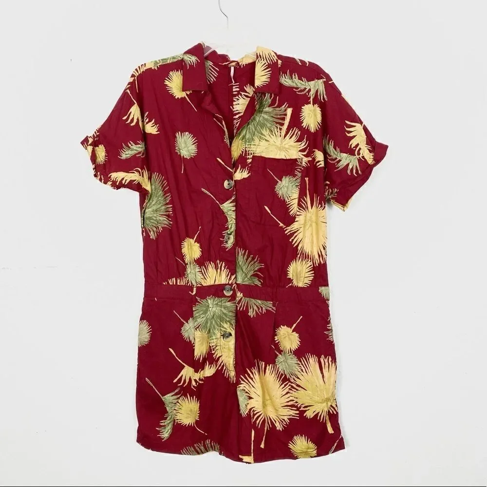 Free People Malibu Red & Yellow Tropical Hawaiian Romper Playsuit